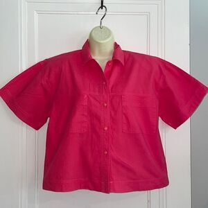 Vintage 80s Catch One bright pink cotton cropped cotton short sleeve shirt